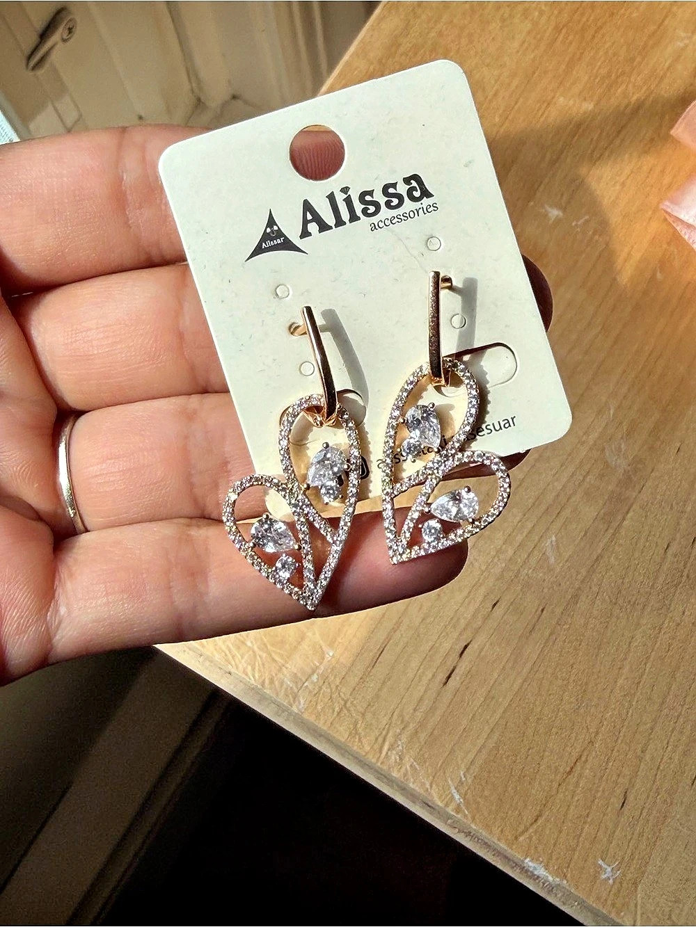 Gold Crystal Heart Drop Earrings